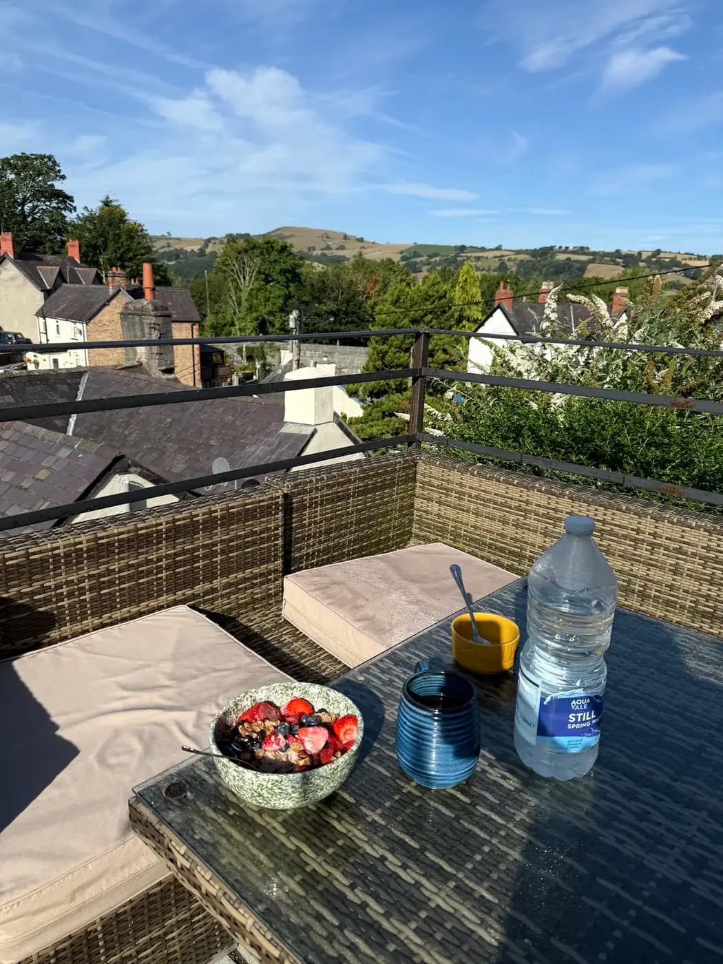 Breakfast on the terrace, hills beyond