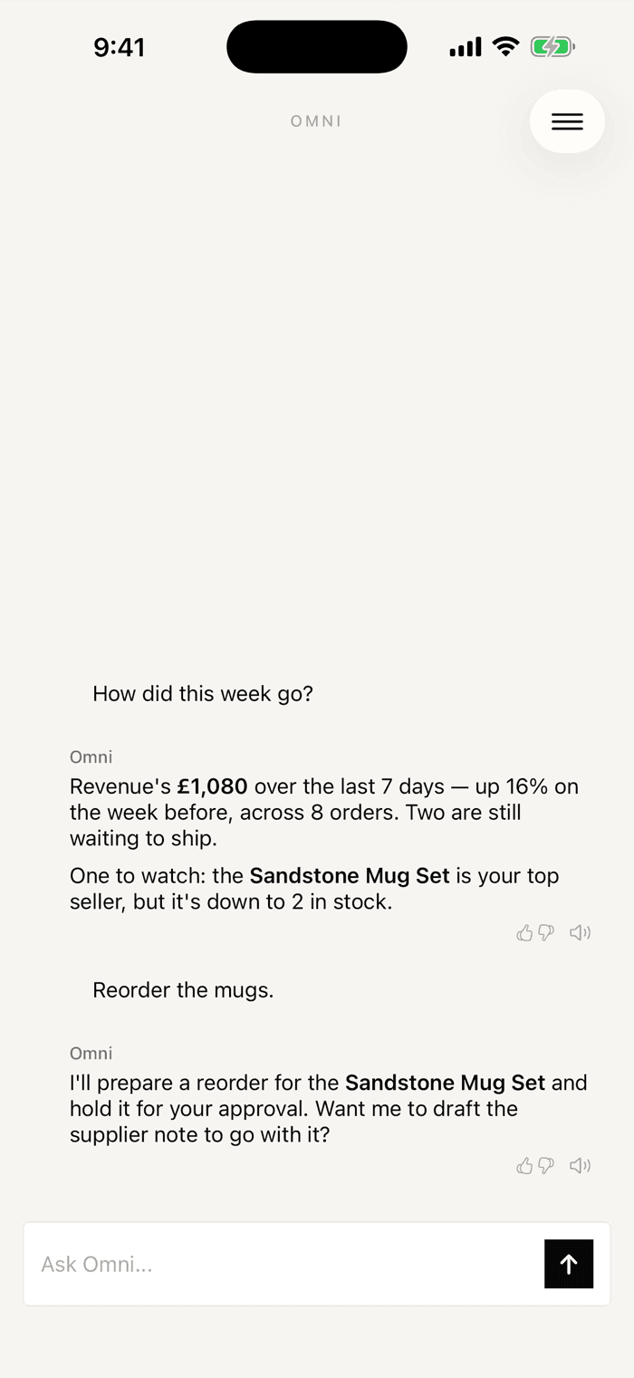Asking Omni about the week in the iOS app