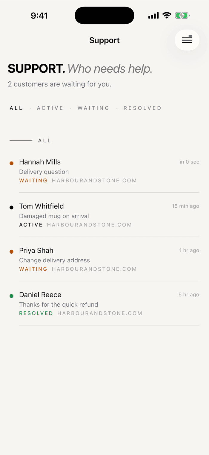 Customers, handled in the Omniops iOS app