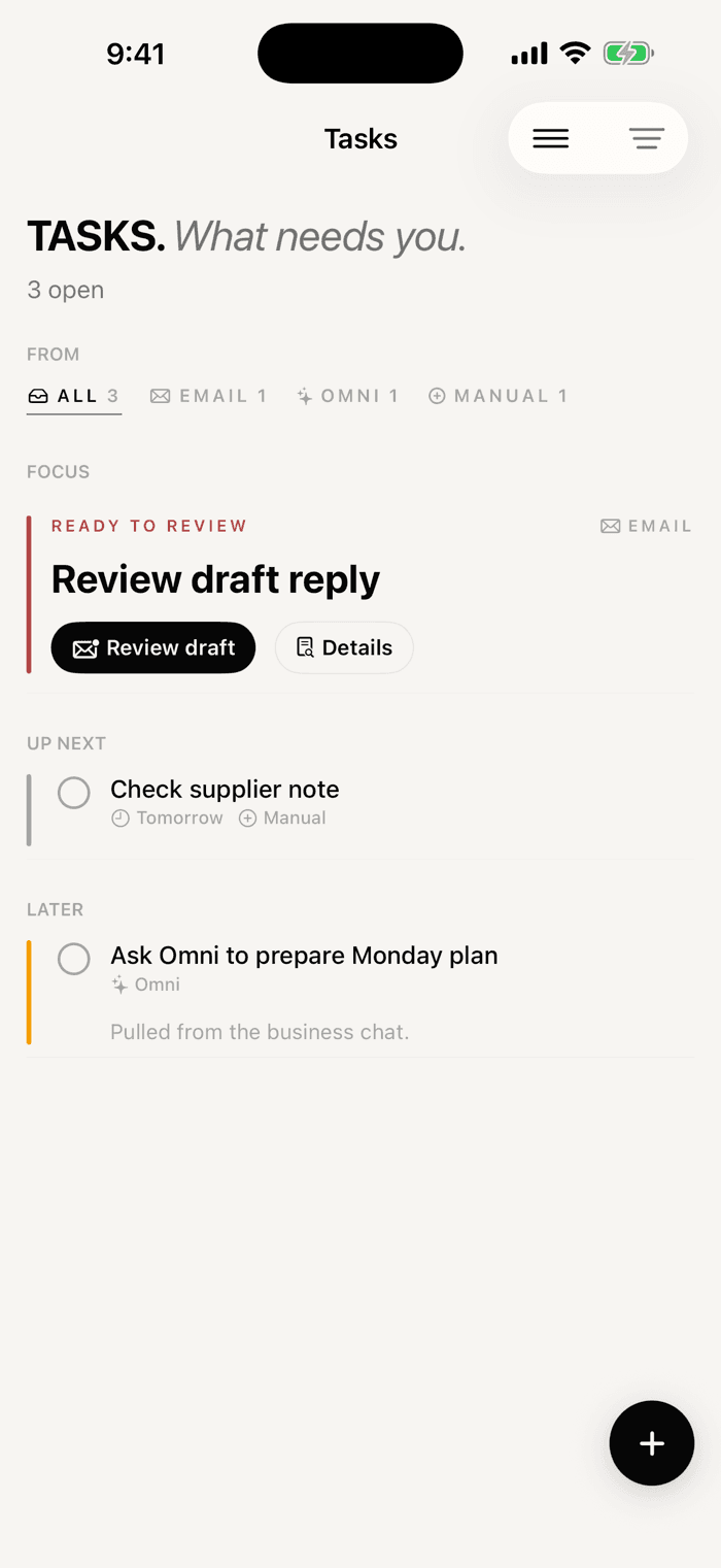 Everything in one list in the Omniops iOS app