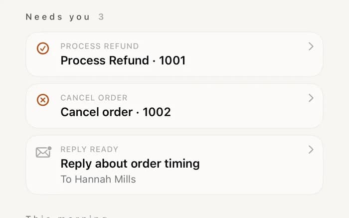 The morning briefing screen in the OmniOps iPhone app.