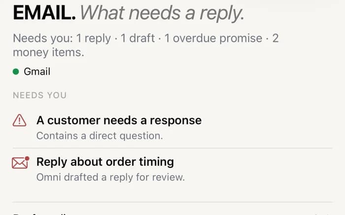 Email triage in the OmniOps iPhone app.